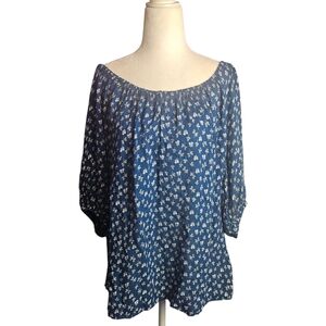 Velvet by Graham and Spencer Abiel Blue Floral Off Shoulder Top Size Large